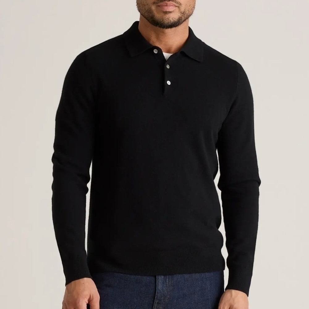 Quince Mens XL NWT Cashmere Quiet Luxury Old Money Minimalist Black Polo Sweater